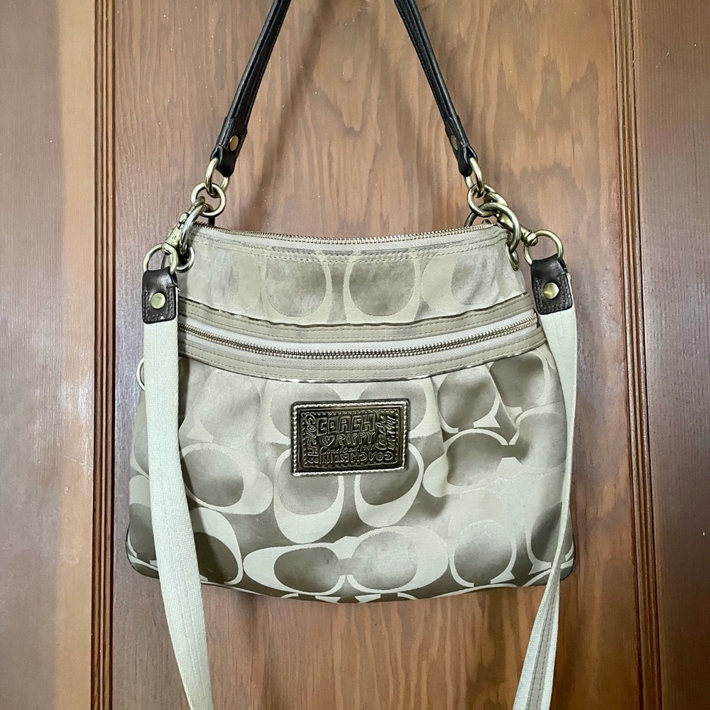 Coach Poppy Crossbody Bag - Tan Brown Gold Canvas